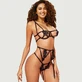 Plus Dimensiune Sexy 3 Pcs Broderie Applique Sutien Panty Set Cu Underwire - Negru - Mare/X-Large