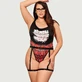 Plus Dimensiune dublu umăr bretele roșu plaid Bodysuit școală fată costum - Large/X-Large