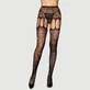 Pattern Crotchless Garter Stockings - Negru - O mărime
