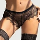 Plus Dimensiune Sexy dantelă roșu de mătase Strappy Panty - negru - Large/X-Large