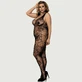 Grote maat visnet kruisloze bodystocking met veters - zwart - Large/X-Large