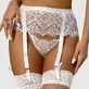 Eyelash Lace High Waist Metal Button Garter Belt Panty - Alb - O mărime