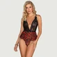Moda Sexy dantelă florale imprimare Plunge gât Teddy - roșu / negru - o mărime