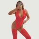 Teddy plus size à encolure en V et dos nu en dentelle avec bas - Rouge - Large/X-Large