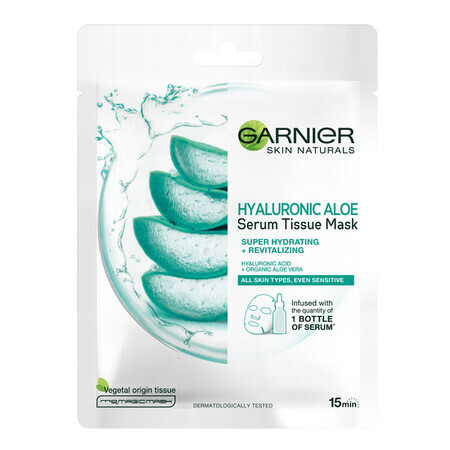 Masque pour le visage à l'aloe vera et à l'acide hyaluronique Aloe Skin Naturals, 28 g, Garnier