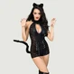 Femeie pisică costum sexy cu coadă și urechi - negru - Small/Medium