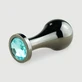 Anal Collection Butt Plug metalic mare cu bijuterie rotundă - negru/albastru deschis