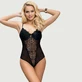 Hochwertiger, schrittfreier, spitzenbesetzter sexy Teddy mit Bügeln - Schwarz - Einheitsgröße