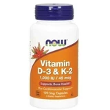 NOW FOODS Vitamine D3 K2 1000UI 120 gélules.