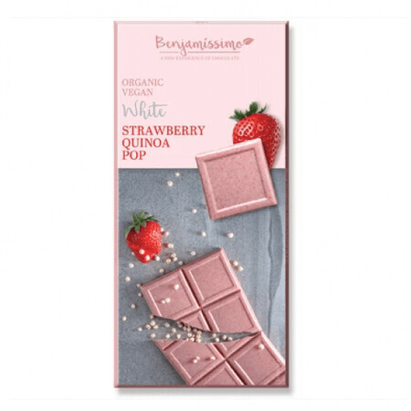 Chocolat blanc aux fraises et quinoa bio, 70g, Benjamissimo