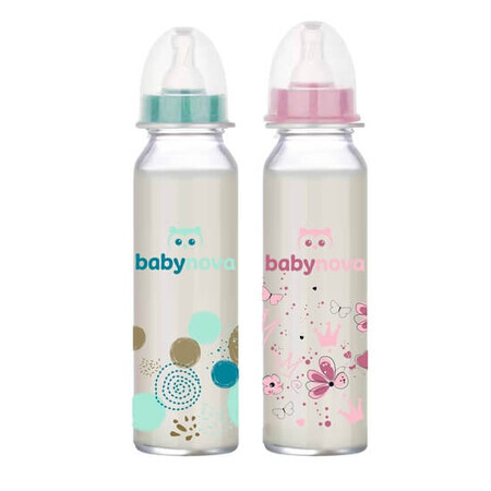 Dekorierte Glasflasche, 0-24 Monate, 240 ml, BabyNova