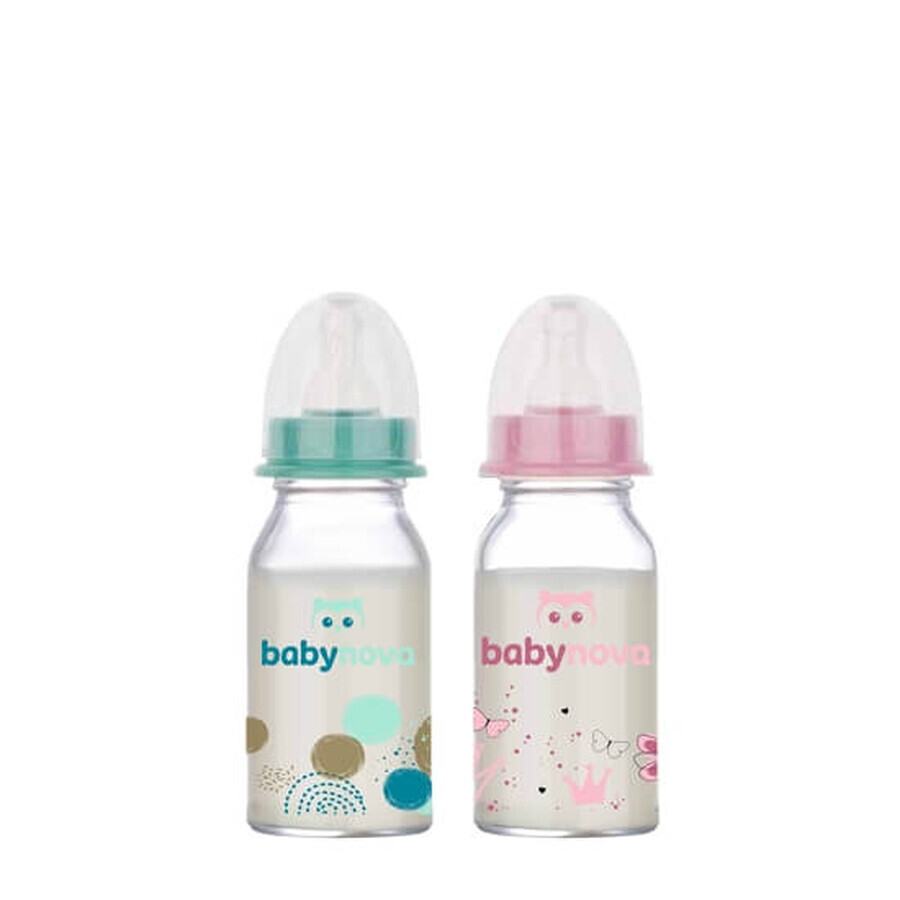 Dekorierte Glasflasche, 0-24 Monate, 120 ml, BabyNova