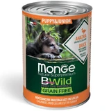 MONGE BWild BWild Puppy&Junior, XS-XL, Canard et potiron, nourriture humide en boîte, sans céréales, chiens juniors, (en sauce), 400g