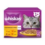 WHISKAS 1+ Poultry Feasts Selections, Geflügel, Sachet Nassfutter für Katzen, (in Aspik), Multipack, 85g x 12