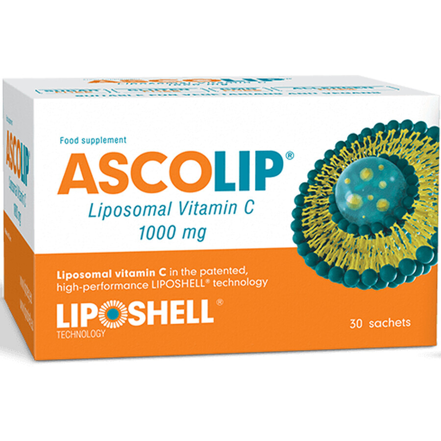 Ascolip Vitamine C Liposomale avec arôme d'orange, 1000 mg, 30 sachets, Liposhell