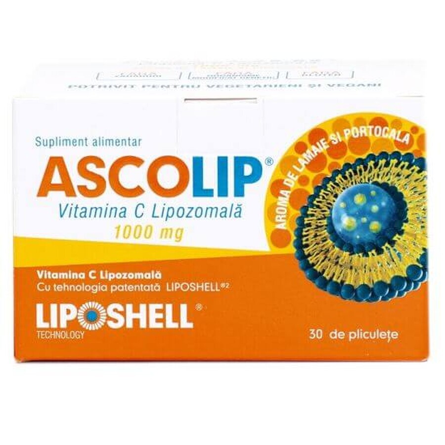 Ascolip Vitamine C Liposomale avec arôme d'orange, 1000 mg, 30 sachets, Liposhell
