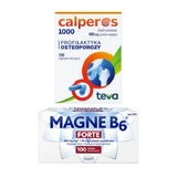 Set Calperos 1000, 400 mg calcium ions, hard capsules, 100 pcs + Magne B6 Forte, 100 mg+10 mg, film-coated tablets, 100 pcs.