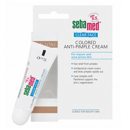Crème antiacnéique dermatologique teintée Clear Face, 10 ml, Sebamed