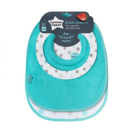 Bavoir Dribble Catcher, 4 mois+, Turquoise, 2 pièces, Tommee Tippee