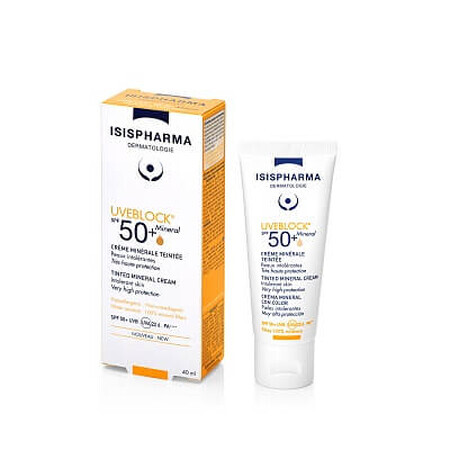 Isis Pharma UVEBLOCK Crème solaire protectrice SPF 50+ teintée minérale, 40 ml