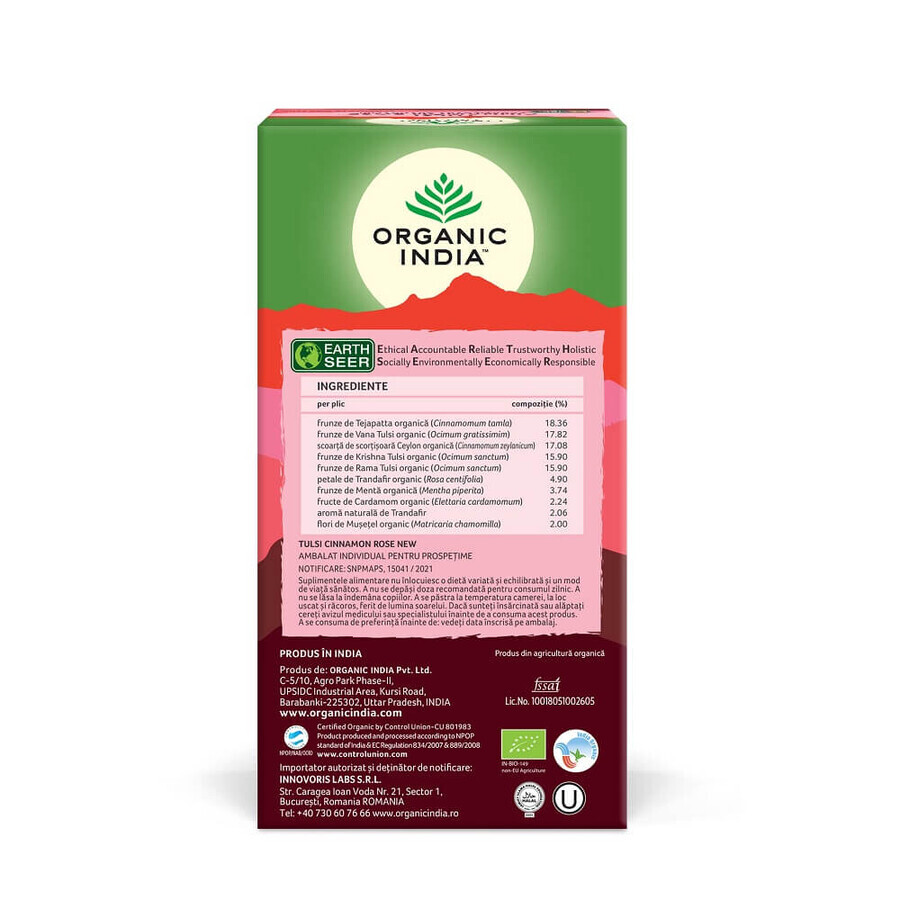 Adaptogen Tea Tulsi Ceylon Cannella e Rosa, 25 bustine, Organic India