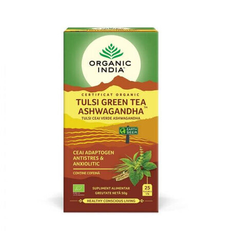 Tulsi Ashwagandha et thé vert, 25 sachets, Inde biologique