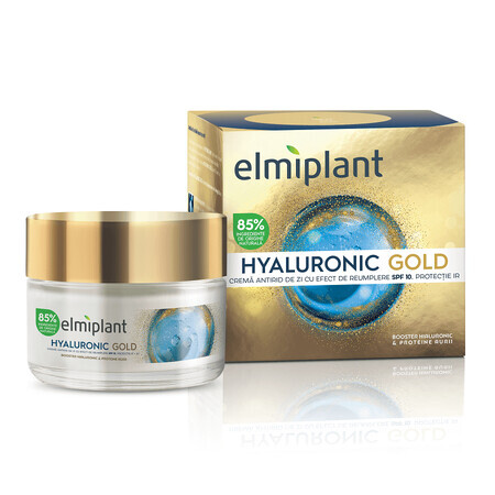 Crema da giorno antirughe con effetto riempitivo SPF 10 Hyaluronic Gold, 50 ml, Elmiplant
