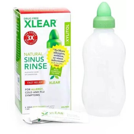 Kit complet pour l'irrigation et le nettoyage des voies nasales Neti Rinse, 100% ingrédients naturels, XLEAR