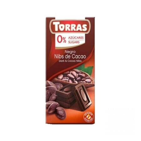 Chocolat noir aux pépites de cacao sans sucre et sans gluten 75g
