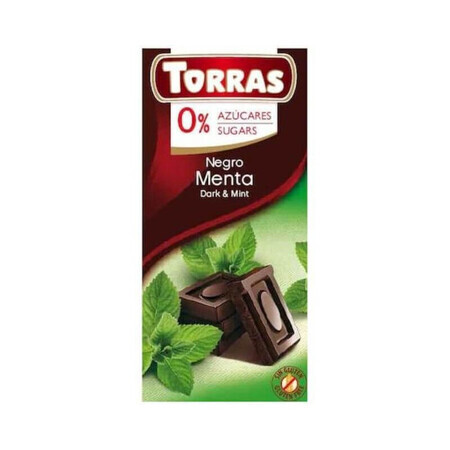 Chocolat noir à la menthe sans sucre ni gluten 75g TORRAS