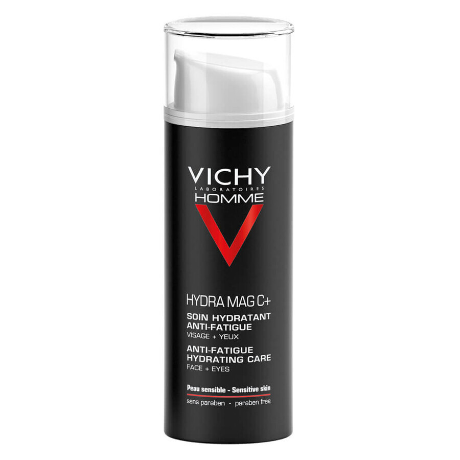 Vichy Homme Hydra Mag C Crème hydratante à effet anti-fatigue pour le visage et le contour des yeux, 50 ml