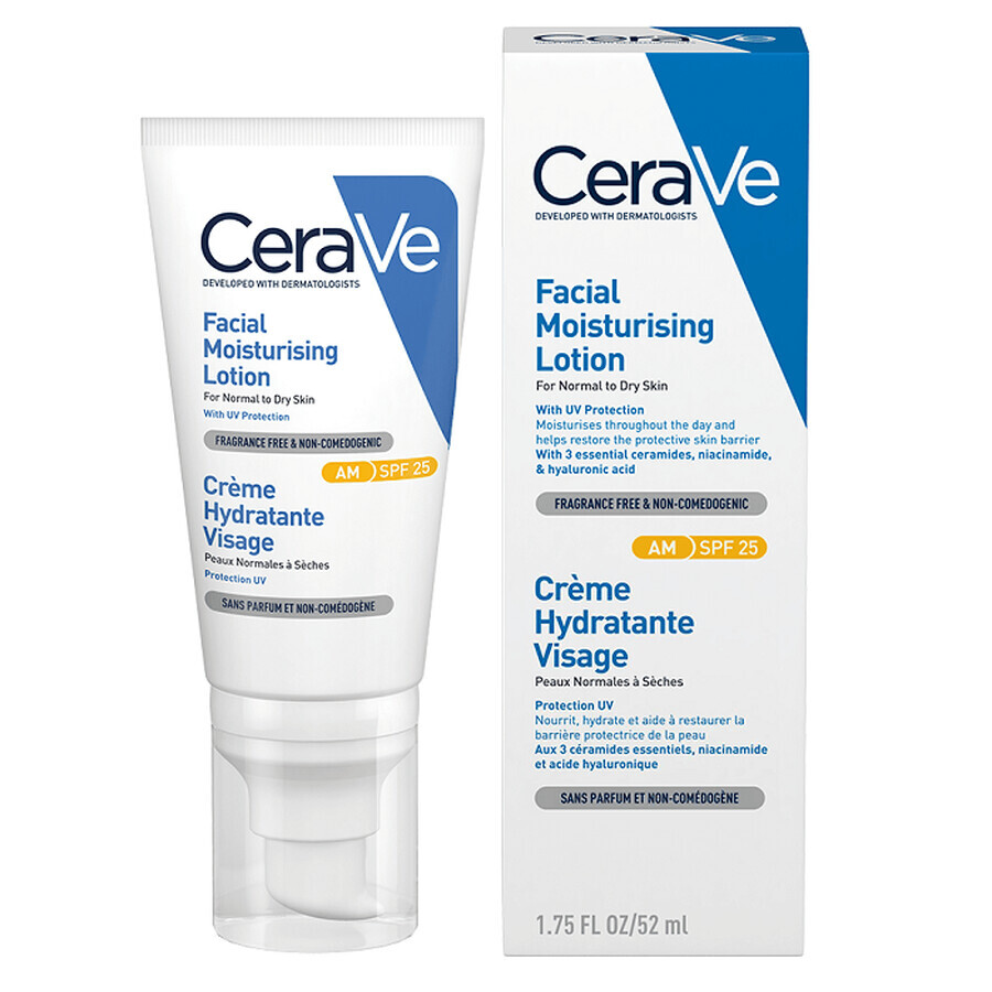 Crème hydratante pour le visage avec SPF 25 pour les peaux normales et sèches, 52 ml, CeraVe Évaluations