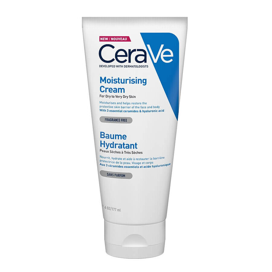 Crème hydratante pour le visage et le corps pour les peaux sèches et très sèches, 177 ml, CeraVe