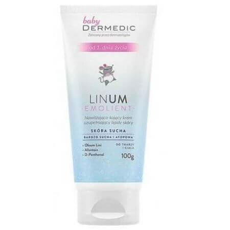 Moisturizing and soothing cream with lipids Linum Baby, +1 month, 100g, Dermedic