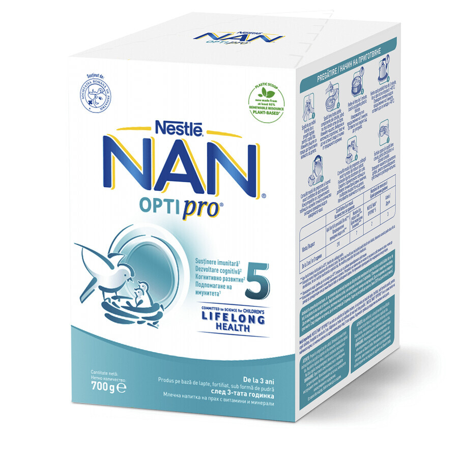 Nan 5 Optipro leche en polvo, 700 g, Nestlé