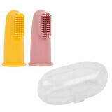 Lot de 2 dés à coudre en silicone et boîte de protection, 6 mois+, jaune et rose, Nattou