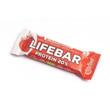 Barretta proteica cruda alla fragola senza glutine, 47 g, Lifebar