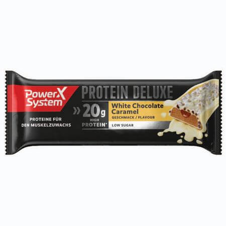 Barre protéinée au chocolat blanc et au caramel Protein Deluxe, 55g, Power System