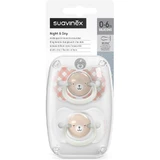 Suavinex night&amp;day - 2 tétines en silicone phosphorescentes, pour gauchers, 0 à 6 mois, rose