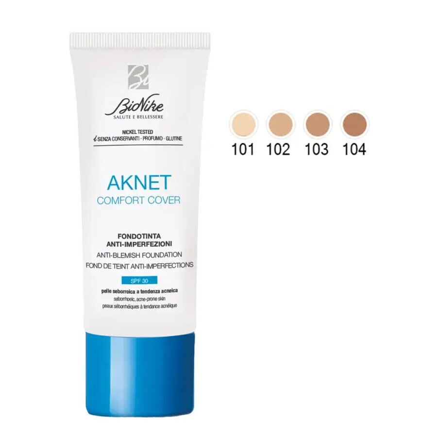 Aknet Comfort Cover 101 Fond de teint ivoire pour peaux acnéiques, 30ml, Bionike