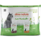 Almo Nature Anti-Hairball Beef and Chicken - Complete Wet Food for Adult Cats, 6 x 70 g