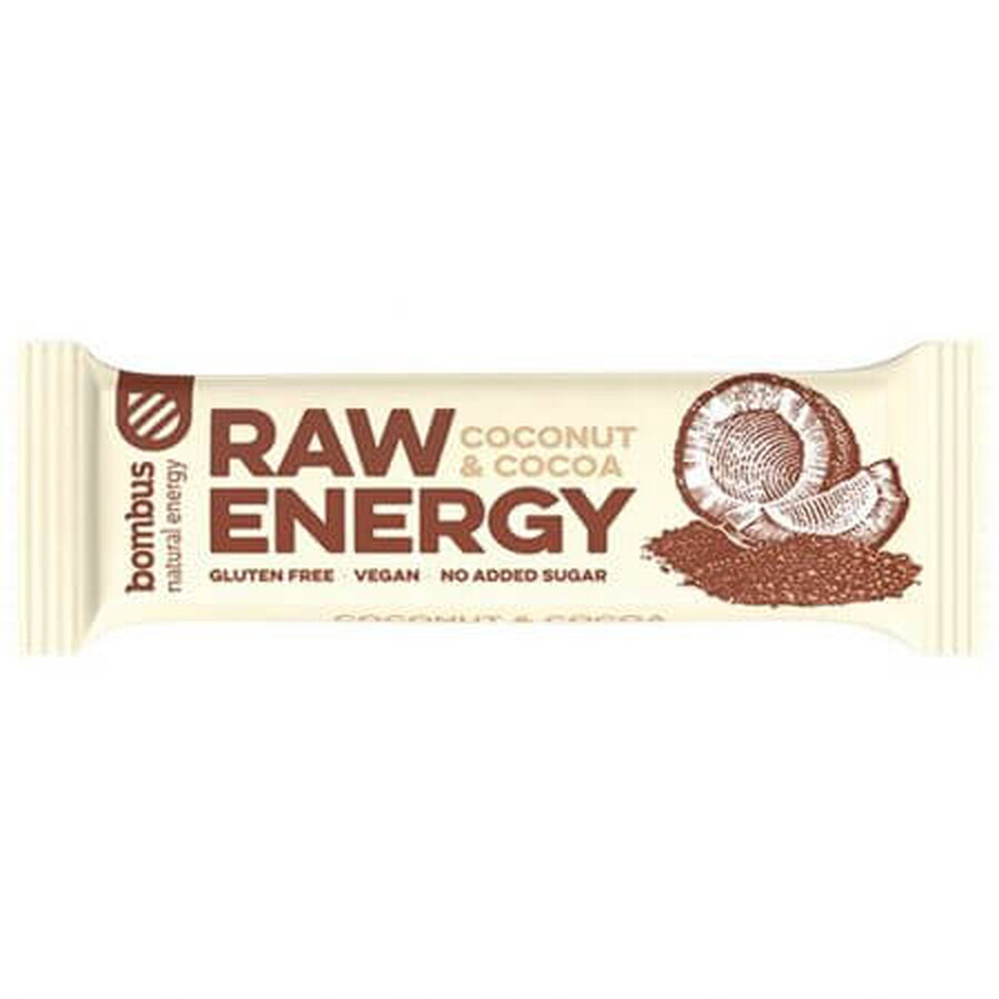 Barre énergétique crue à la noix de coco et au cacao, 50 g, Bombus