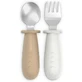 Set de tacâmuri evolutive Suavinex pentru diversificare, din oțel, cu mâner din silicon, pentru copii de 6 luni și peste – culoare bej