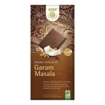 Ciocolata Bio cu lapte, cocos si condimente orientale Garam Masala, 100 g, Gepa