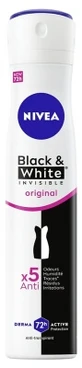 Nivea Black &amp; White Invisible – 72-godzinny antyperspirant w sprayu, 250 ml
