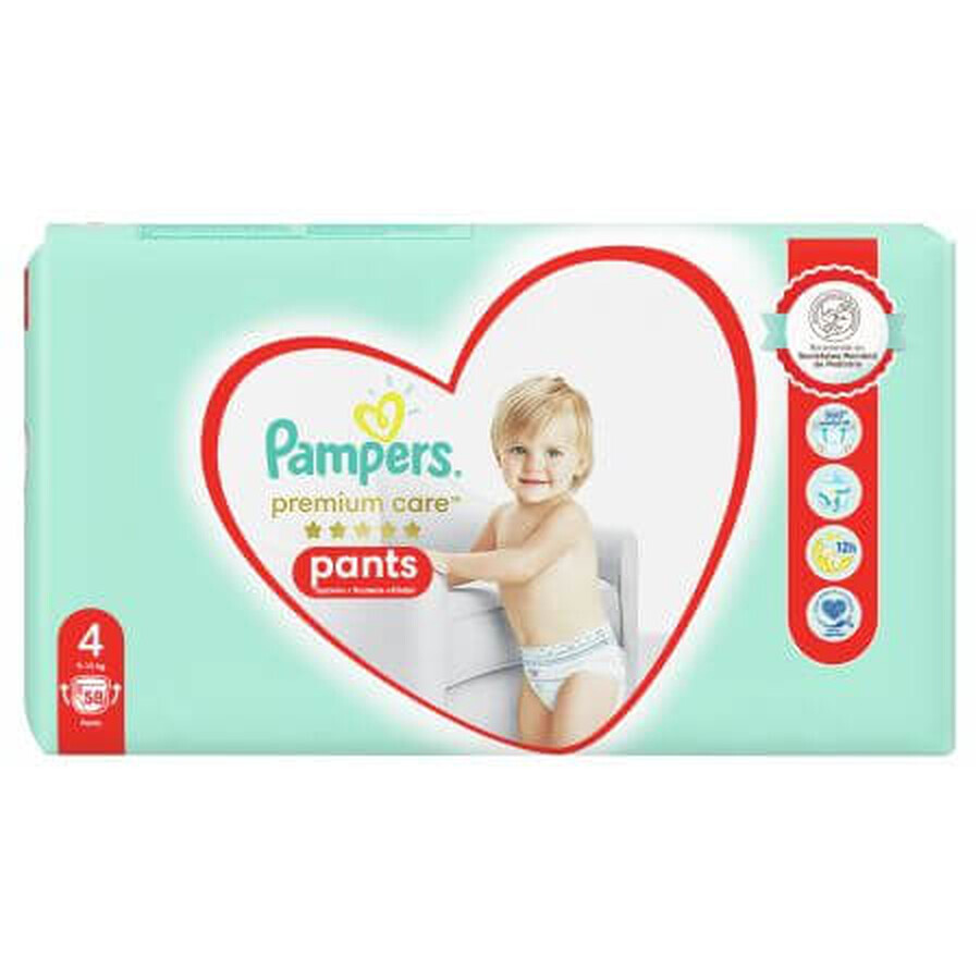 Pantaloni per pannolini Premium Care, n. 4, 9-15 kg, 58 pezzi, Pampers