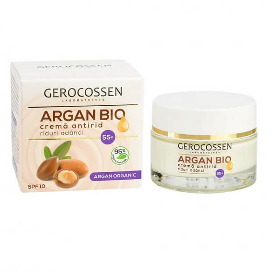 Crème anti-rides profondes avec SPF 10 55+ Argan Bio, 50 ml, Gerocossen