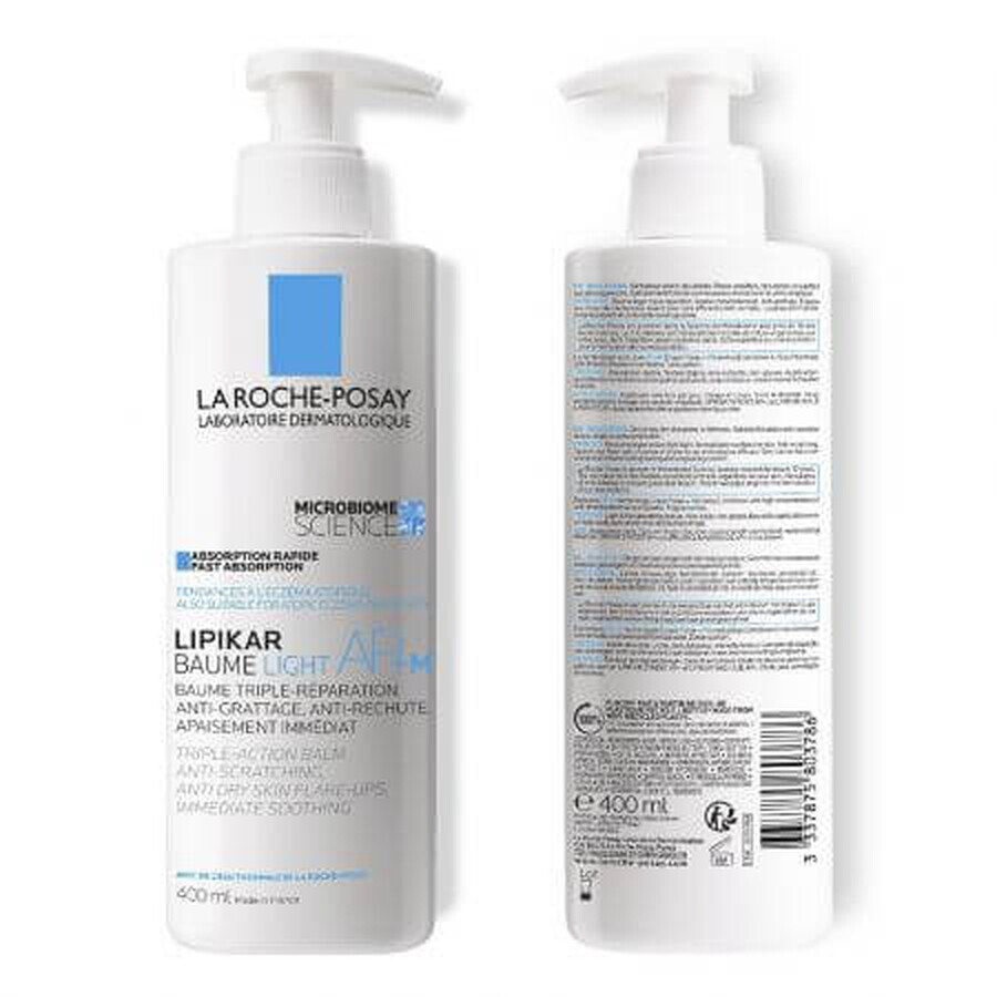 La Roche-Posay Lipikar Baume Light AP+M baume triple action contre les plaques de peau sèche, 400 ml