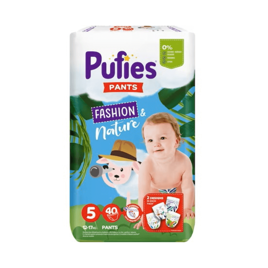 Windelhosen Junior, Nr. 5, 12-17 kg Mode & Natur, 40 Stück, Pufies