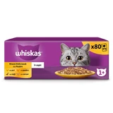 WHISKAS 1+ Poultry Feasts Selections, Geflügel, Nassfutter für Katzen in Beuteln (in Aspik), Multipack, 85 g x 80